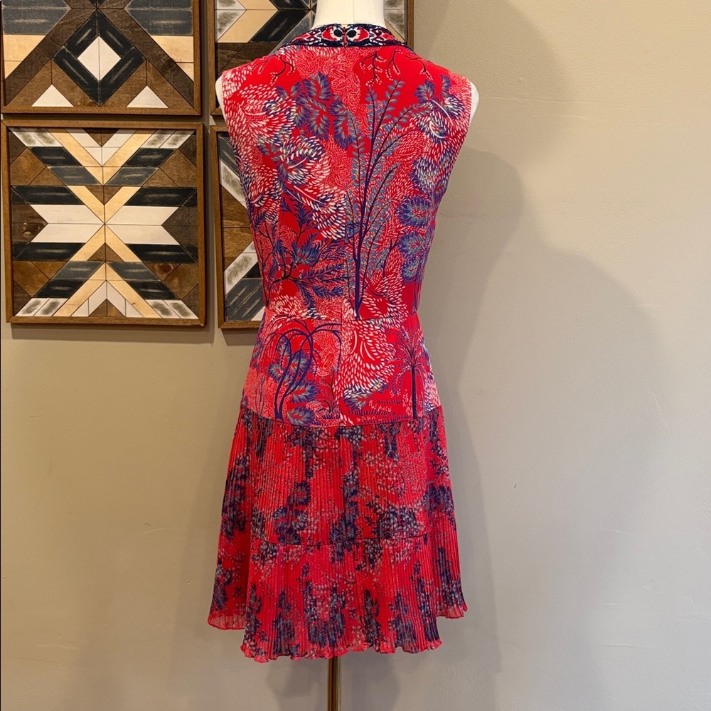 SALONI Silk Crepe Printed V-Neck Sleeveless Mini Dress size 4 - Picture 6 of 15